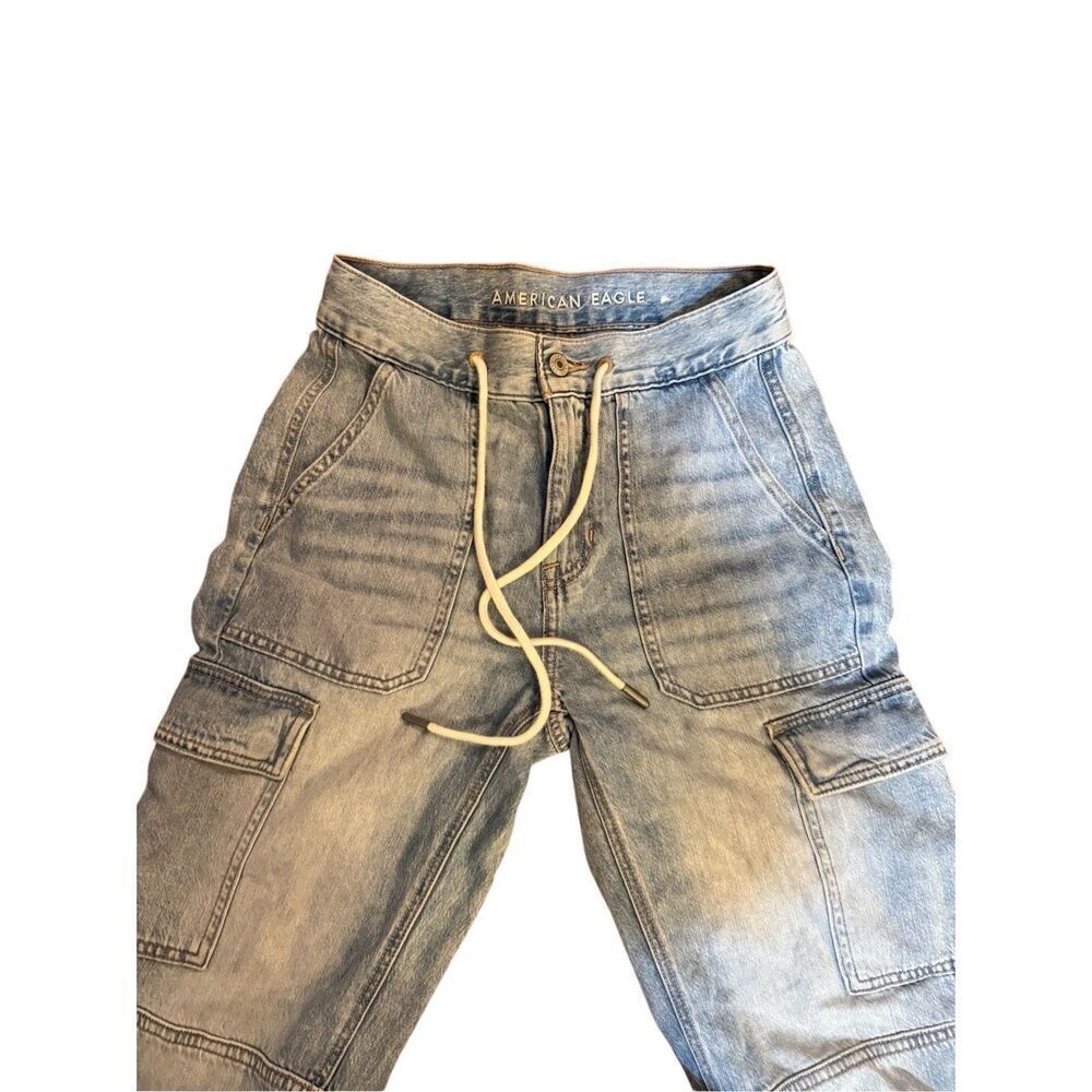 American Eagle Chambray Cargo‎ Jean Joggers Grunge 90s Pants Punk Sz 0 Acid wash - Picture 2 of 10